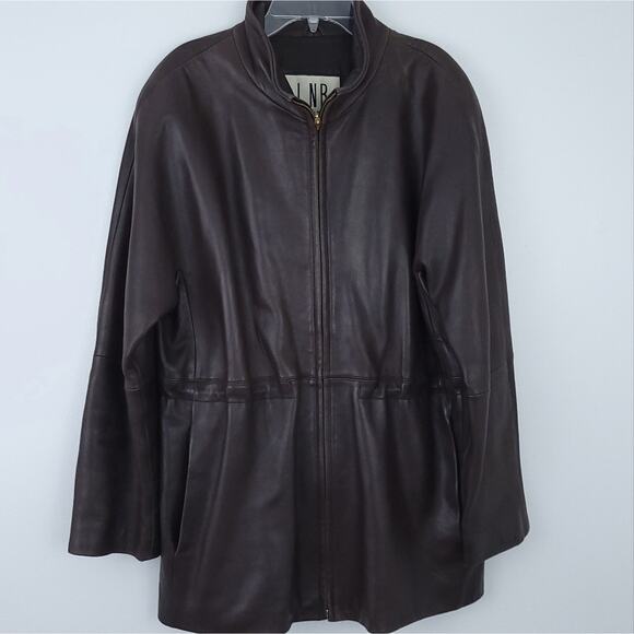 La Nouvelle Renaissance Leather Jacket Small Brown Waist Gather Mid Length - Picture 1 of 7